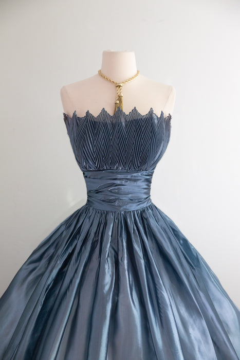 Luminous 1950's Steel Blue Party Dress From Lipman Wolfe & Co. / M