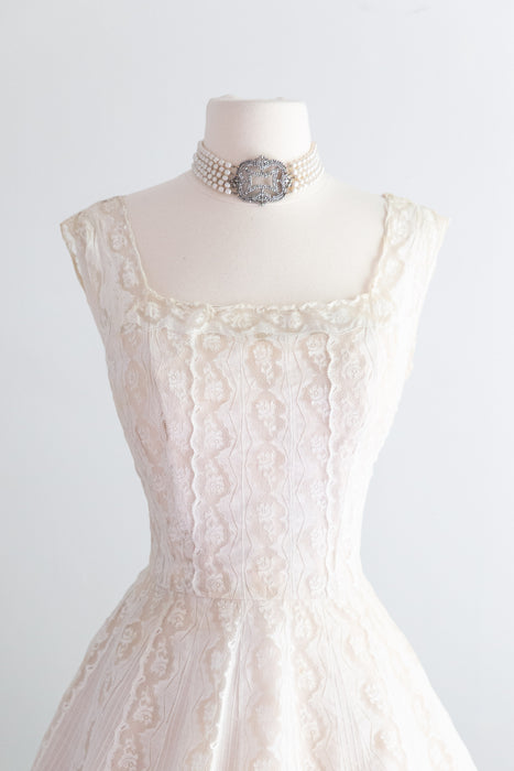 Exquisite 1950's Pintuck Pleated Cotton Bridal Dress By Harvey Berin / M