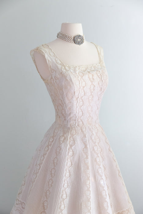 Exquisite 1950's Pintuck Pleated Cotton Bridal Dress By Harvey Berin / M