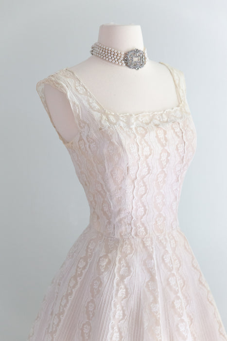 Exquisite 1950's Pintuck Pleated Cotton Bridal Dress By Harvey Berin / M