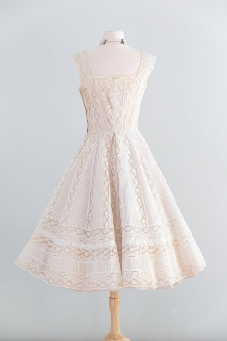 Exquisite 1950's Pintuck Pleated Cotton Bridal Dress By Harvey Berin / M