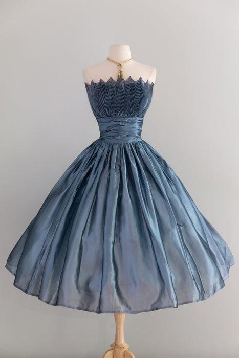 Luminous 1950's Steel Blue Party Dress From Lipman Wolfe & Co. / M