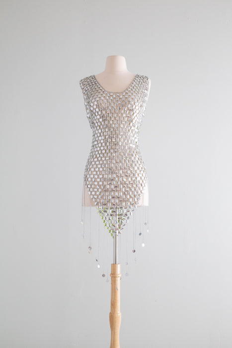 RARE Late 1960's Paco Rabanne Silver Chainmail Mini Dress / SM