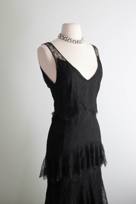 Exquisite 1930's French Lace Silk Evening Dress From Jay-Thorpe / XS