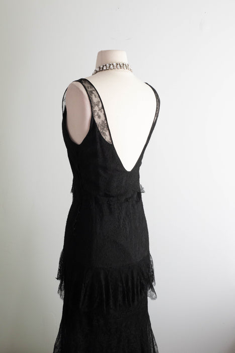 Exquisite 1930's French Lace Silk Evening Dress From Jay-Thorpe / XS