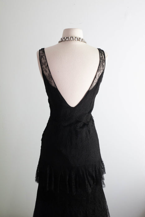 Exquisite 1930's French Lace Silk Evening Dress From Jay-Thorpe / XS