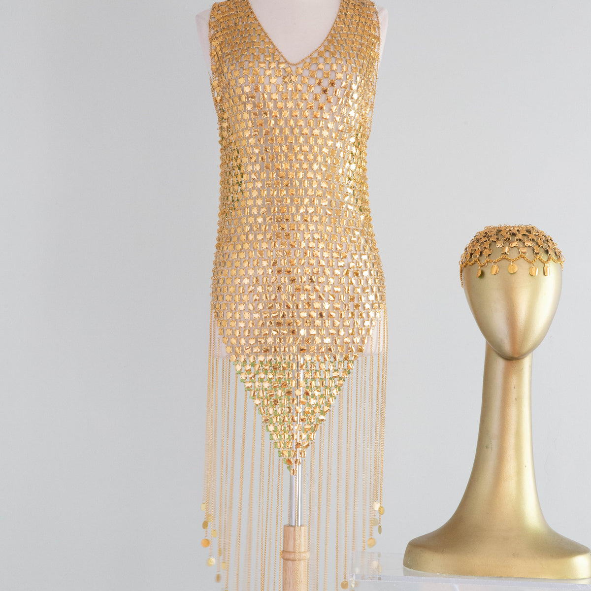 RARE Late 1960's Paco Rabanne Gold Chainmail Mini Dress And