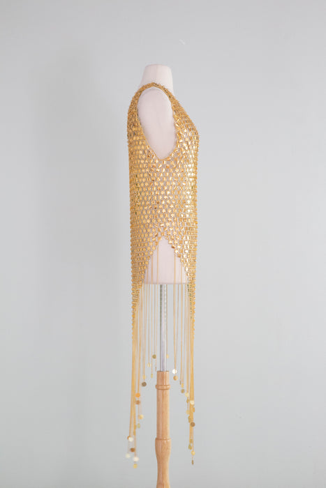 RARE Late 1960's Paco Rabanne Gold Chainmail Mini Dress And Headpiece Xtabay Vintage RARE Late 1960's Paco Rabanne Gold Chainmail Mini Dress And Headpiece Xtabay Vintage
