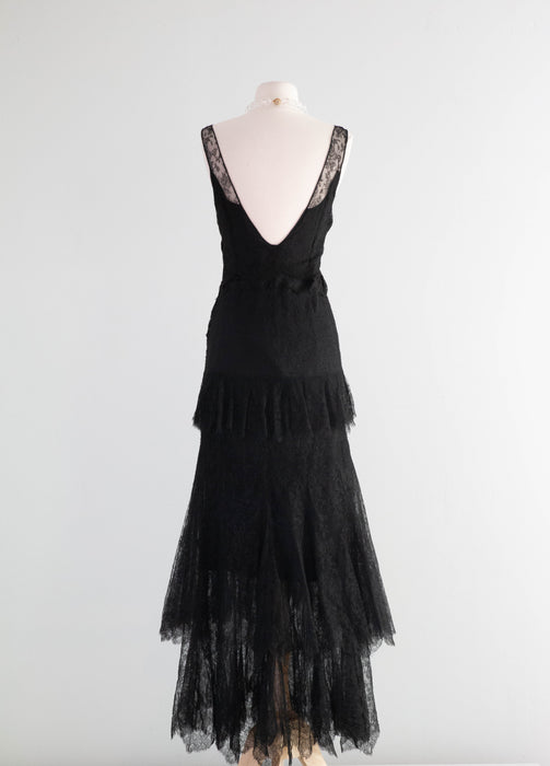 Exquisite 1930's French Lace Silk Evening Dress From Jay-Thorpe / XS