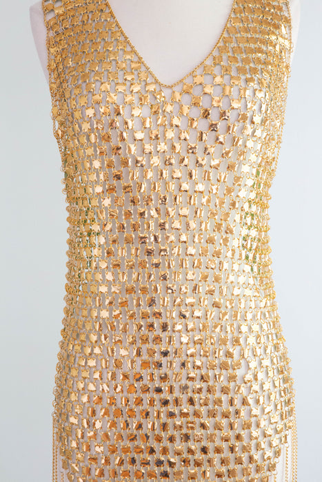 RARE Late 1960's Paco Rabanne Gold Chainmail Mini Dress And Headpiece Xtabay Vintage RARE Late 1960's Paco Rabanne Gold Chainmail Mini Dress And Headpiece Xtabay Vintage