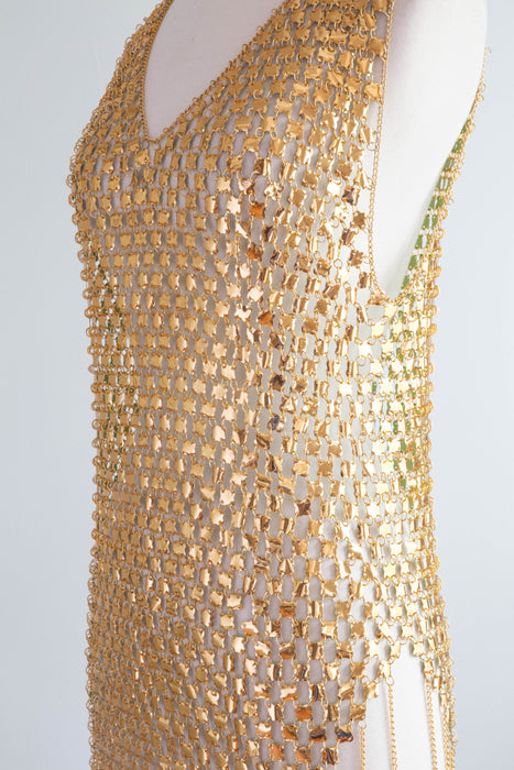 RARE Late 1960's Paco Rabanne Gold Chainmail Mini Dress And Headpiece / SM