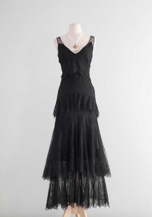 Exquisite 1930's French Lace Silk Evening Dress From Jay-Thorpe / XS