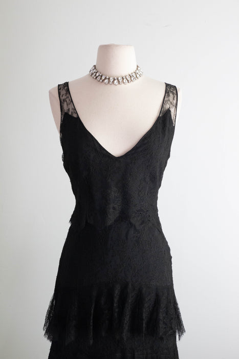 Exquisite 1930's French Lace Silk Evening Dress From Jay-Thorpe / XS