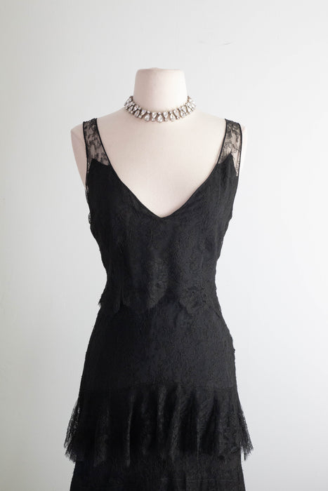 Exquisite 1930's French Lace Silk Evening Dress From Jay-Thorpe / XS