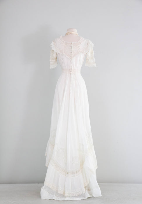 Exquisite 1900's Antique Edwardian Wedding Dress & Slip White Cotton B Xtabay Vintage Exquisite 1900's Antique Edwardian Wedding Dress & Slip White Cotton B Xtabay Vintage