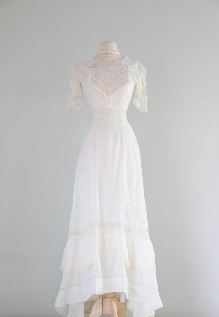Exquisite 1900's Antique Edwardian Wedding Dress & Slip White Cotton B Xtabay Vintage Exquisite 1900's Antique Edwardian Wedding Dress & Slip White Cotton B Xtabay Vintage