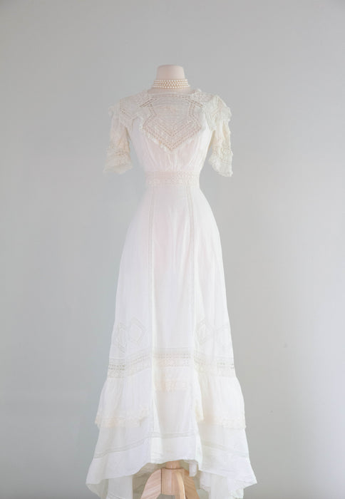 Exquisite 1900's Antique Edwardian Wedding Dress & Slip White Cotton B Xtabay Vintage Exquisite 1900's Antique Edwardian Wedding Dress & Slip White Cotton B Xtabay Vintage