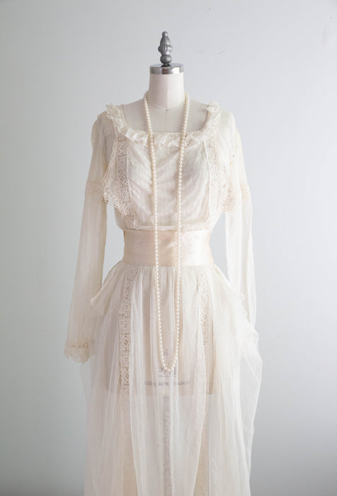 Ethereal 1900's Edwardian Embroidered English Net Tea Length Wedding D Xtabay Vintage Ethereal 1900's Edwardian Embroidered English Net Tea Length Wedding D Xtabay Vintage