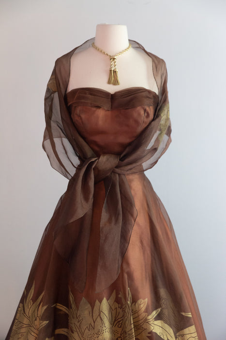 Spectacular 1950's Silk Organza Hawaiian Dress Set By Betty Higgins Originals / SM