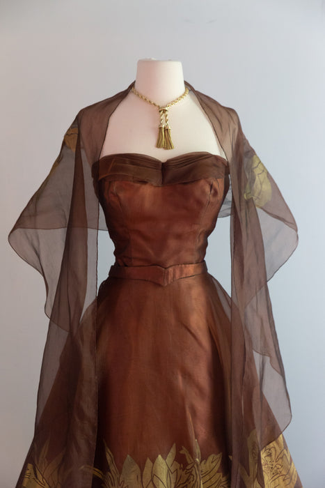 Spectacular 1950's Silk Organza Hawaiian Dress Set By Betty Higgins Originals / SM