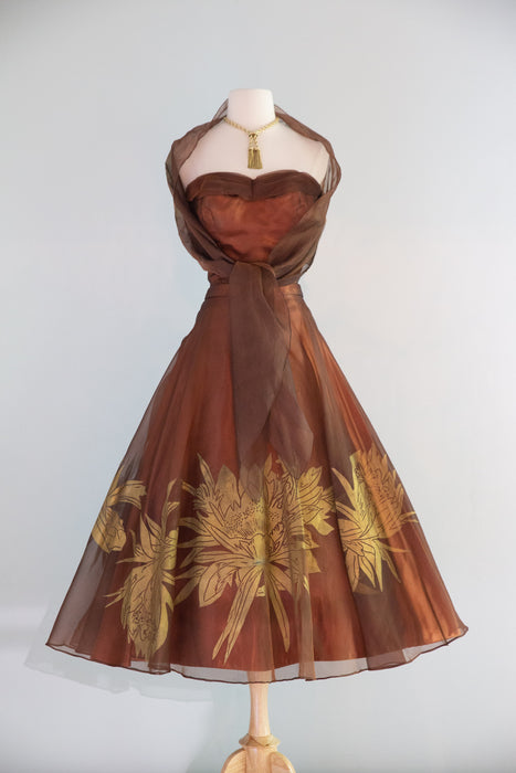Spectacular 1950's Silk Organza Hawaiian Dress Set By Betty Higgins Originals / SM