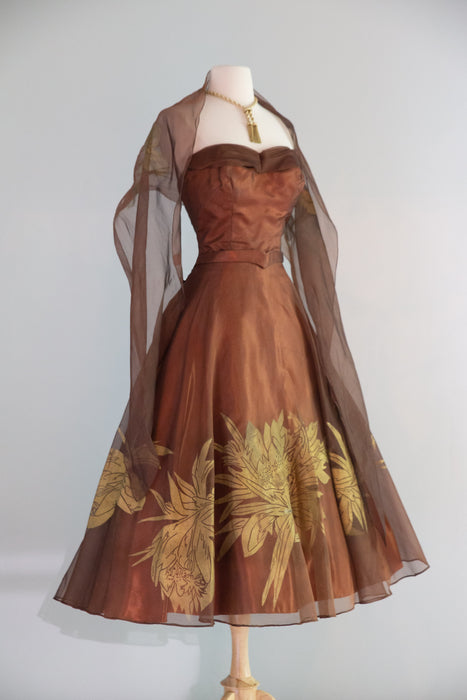 Spectacular 1950's Silk Organza Hawaiian Dress Set By Betty Higgins Originals / SM