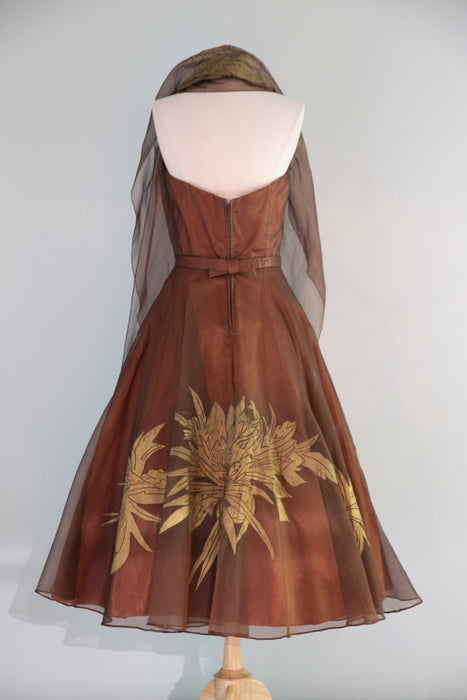 Spectacular 1950's Silk Organza Hawaiian Dress Set By Betty Higgins Originals / SM