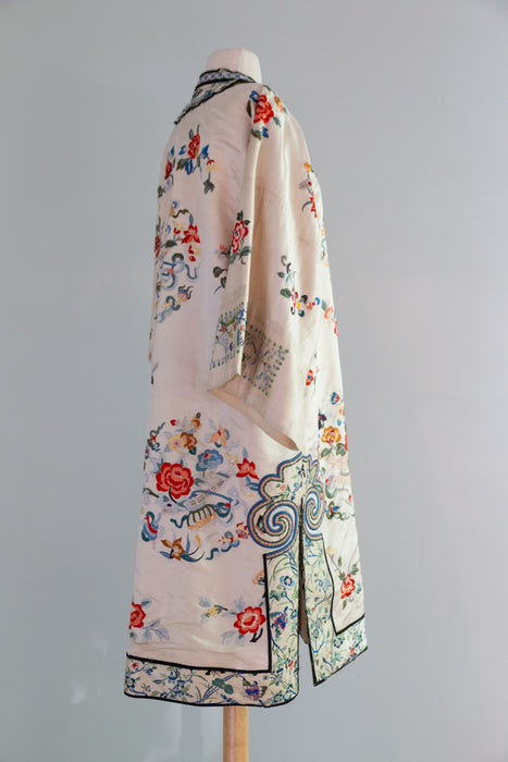 Exquisite Antique Hand Embroidered Silk Chinese Robe Circa 1900-1930 / M