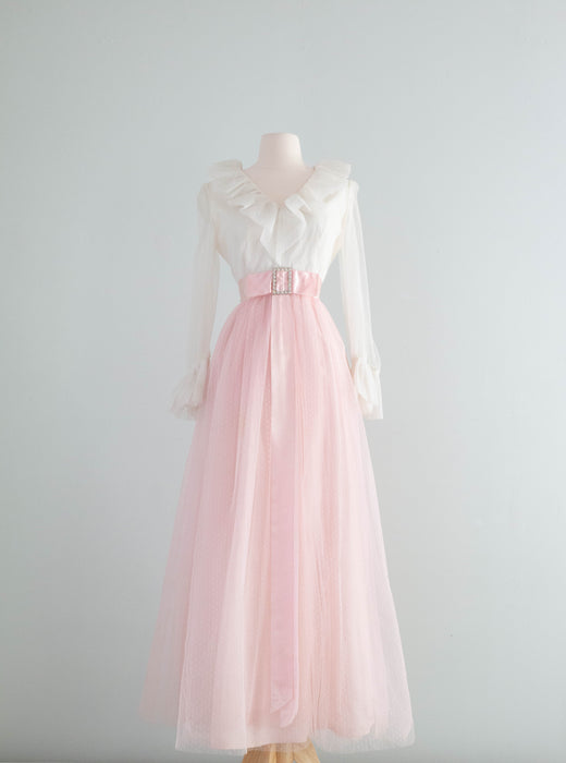 Fabulous 1960's Pink & White Tulle Party Dress / Medium