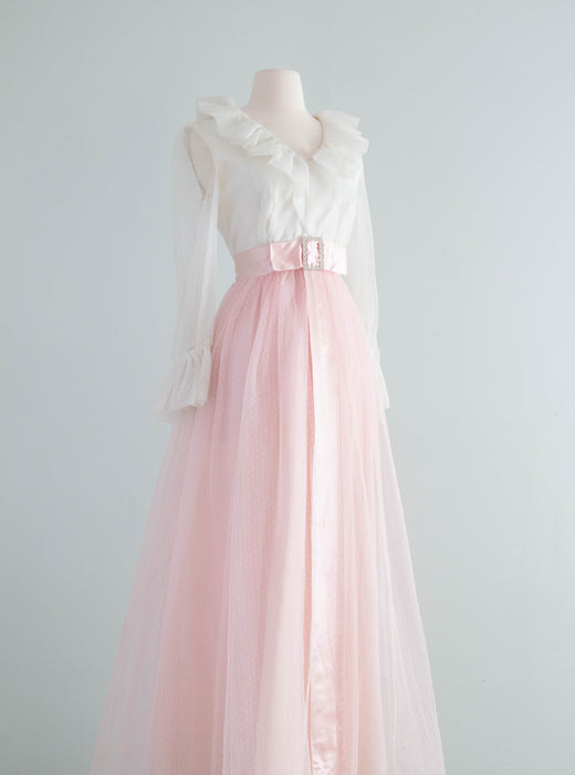 Fabulous 1960's Pink & White Tulle Party Dress / Medium