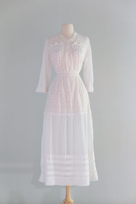 white christmas dresses Enchanting Antique Edwardian Embroidered Cotton Lawn Dress With Bows & –  Xtabay Vintage