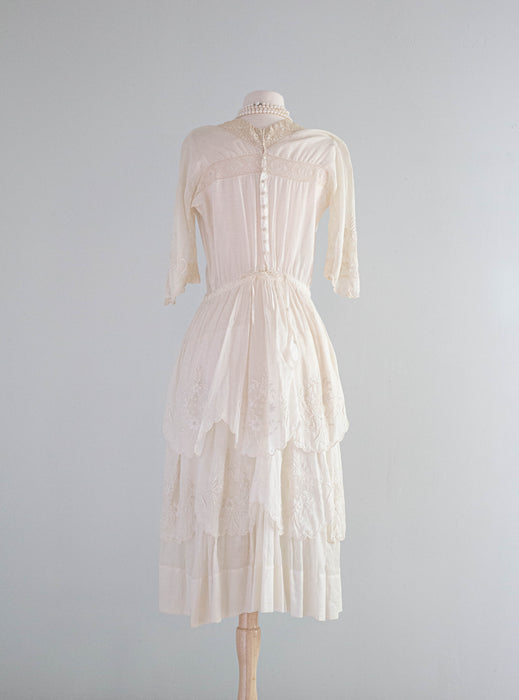 Exquisite Embroidered Edwardian Cotton Lawn Afternoon Tea Dress / SM