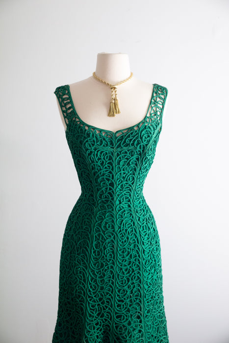 green emerald velvet dress Dark Green 1960s Lace Off-shoulder Dress main image 1