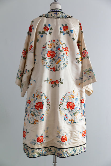 Exquisite Antique Hand Embroidered Silk Chinese Robe Circa 1900-1930 / M