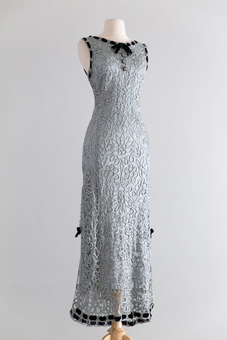Stunning Vintage Beaded Silk Soutache Gown With Matching Jacket / M