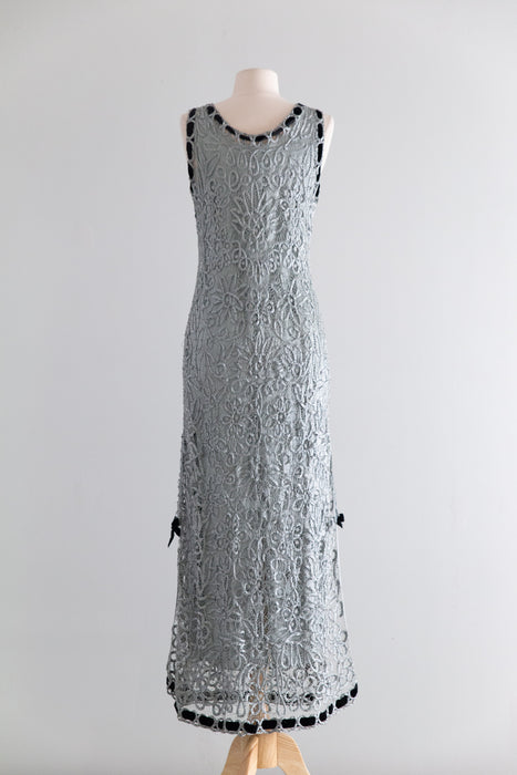 Stunning Vintage Beaded Silk Soutache Gown With Matching Jacket / M