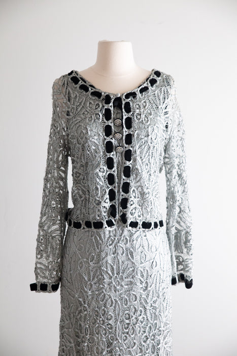 Stunning Vintage Beaded Silk Soutache Gown With Matching Jacket / M