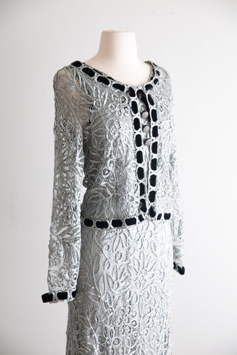 Stunning Vintage Beaded Silk Soutache Gown With Matching Jacket / M