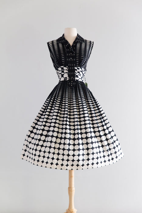 Showstopping 1950's Black & White Cotton OP ART Day Dress With Tags / M