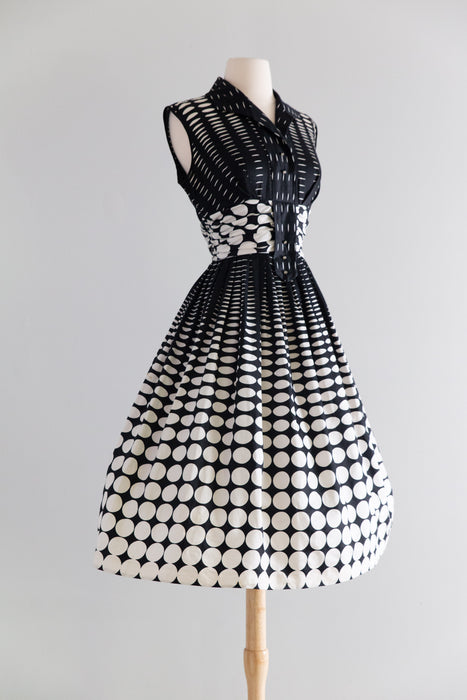 Showstopping 1950's Black & White Cotton OP ART Day Dress With Tags / M