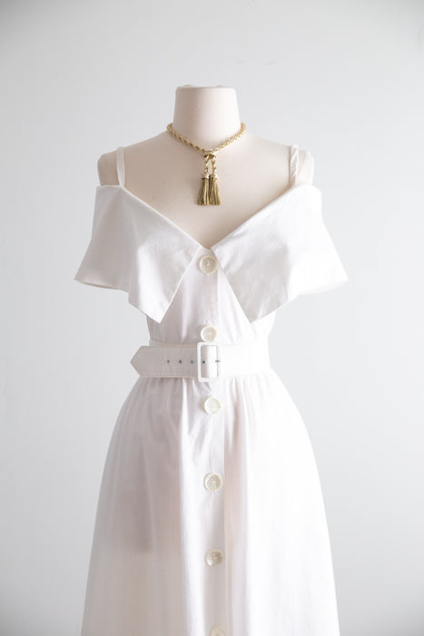Iconic 1990's Portofino White Cotton Dress By Expo / Small