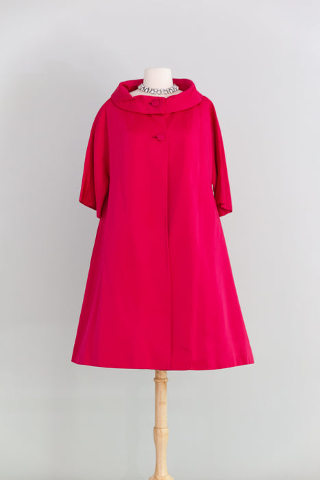 Fabulous Late 1950's Camellia Pink Cocktail Dress & Matching Swing Coat / XS