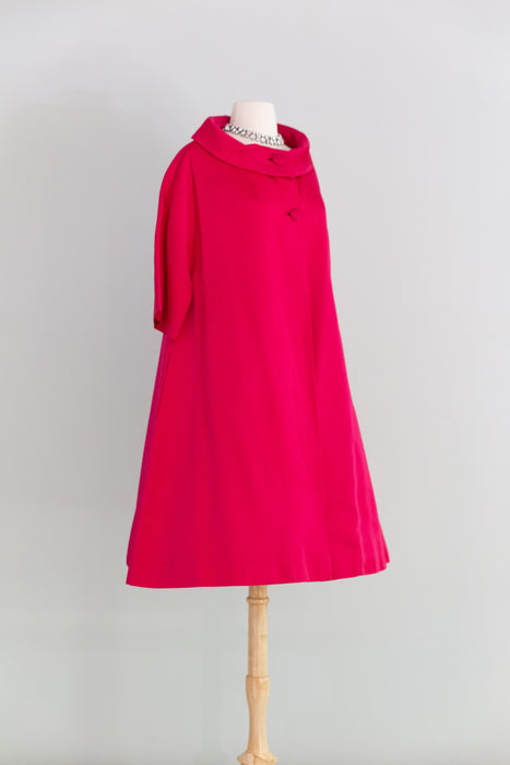 Fabulous Late 1950's Camellia Pink Cocktail Dress & Matching Swing Coat / XS