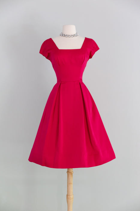 Fabulous Late 1950's Camellia Pink Cocktail Dress & Matching Swing Coat / XS