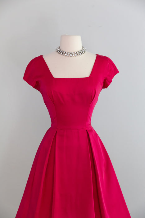 Fabulous Late 1950's Camellia Pink Cocktail Dress & Matching Swing Coat / XS