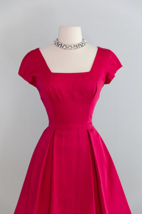 Fabulous Late 1950's Camellia Pink Cocktail Dress & Matching Swing Coat / XS