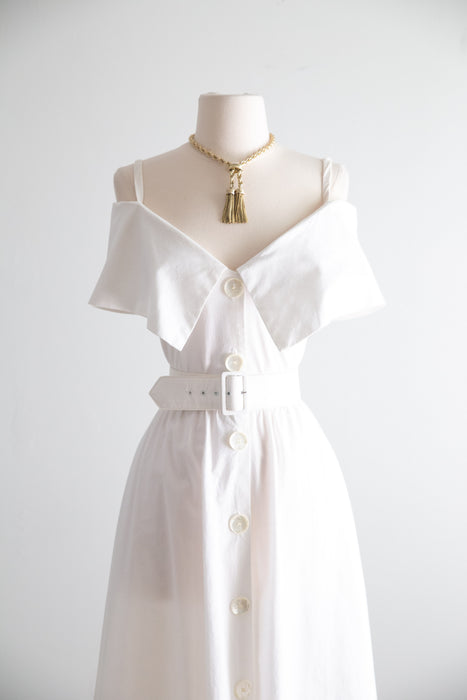 Iconic 1990's Portofino White Cotton Dress By Expo / Small