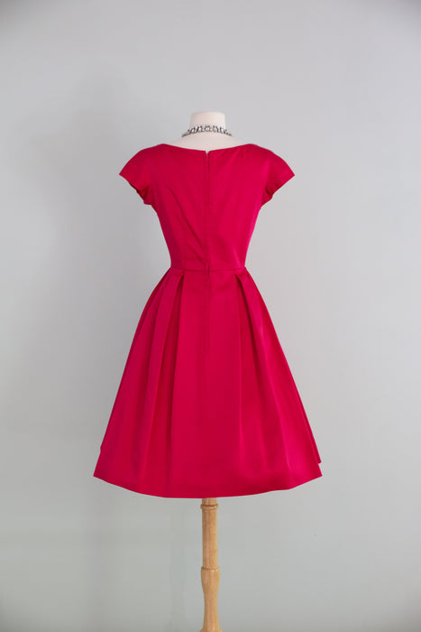 Fabulous Late 1950's Camellia Pink Cocktail Dress & Matching Swing Coat / XS