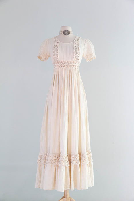cotton gauze wedding dress Handmade White Tiered Floor Length Bridal Dress 100% Cotton Gauze Style Ari