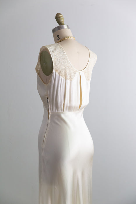 Stunning 1930's Ivory Satin Bias Cut Bridal Slip Dress / Small